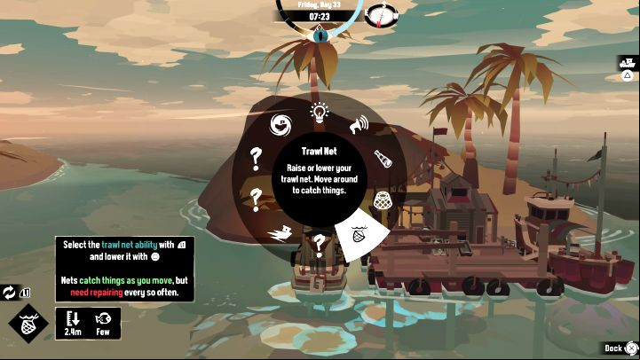 You can select the purchased and installed Trawl Net from the drop-down menu (see the picture above) - Dredge: How to catch Aurora Jellyfish? - FAQ - Dredge Guide