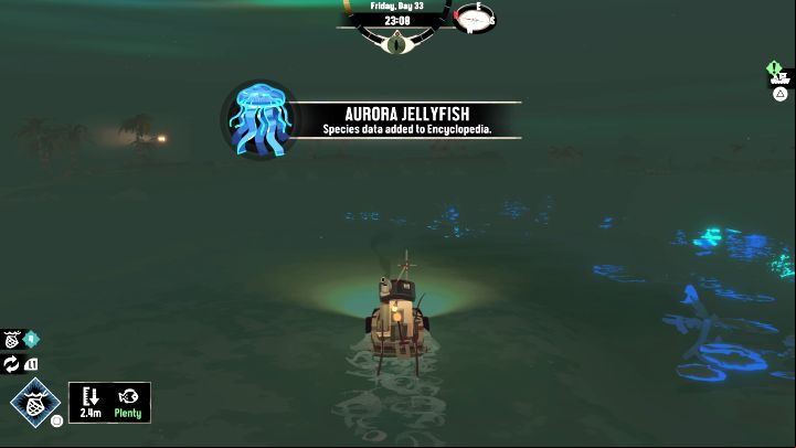 In the case of Aurora Jellyfish, you must go fishing at night, because only then do jellyfish spawn in Stellar Basin - Dredge: How to catch Aurora Jellyfish? - FAQ - Dredge Guide