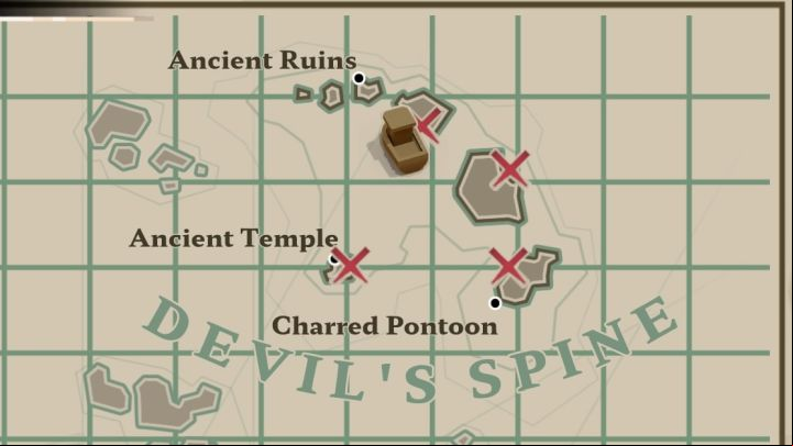 This slab is the northernmost X on the map, which is the one closest to the Ancient Ruins - Dredge: Flames of the Deep - Pursuits - Dredge Guide