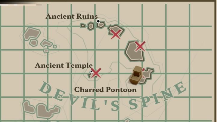 This plate is the southernmost X on the map, thus the one closest to Charred Pontoon - Dredge: Flames of the Deep - Pursuits - Dredge Guide