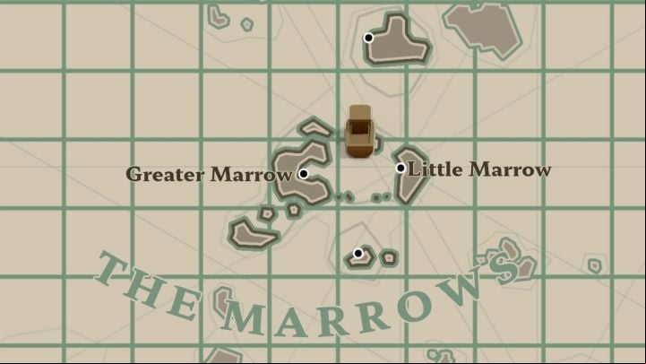 Message #1 is between Greater Marrow and Little Marrow in The Marrows region - Dredge: All Messages map - Secrets and Collectibles - Dredge Guide