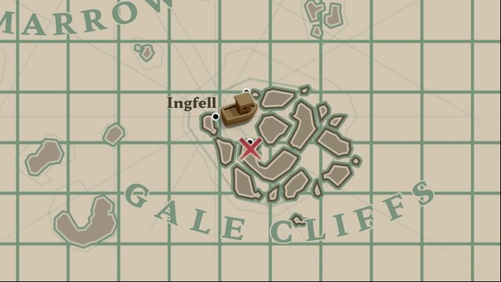 Message #4 is between Infgell and Dusty Pontoon in Gale Cliffs region - Dredge: All Messages map - Secrets and Collectibles - Dredge Guide