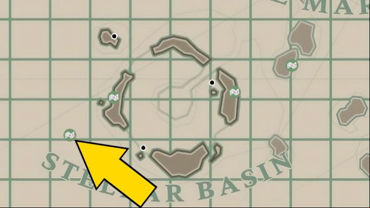 The treasure is in open sea south-west from central Stellar Basin - Dredge: All Scraps of Paper map - Secrets and Collectibles - Dredge Guide