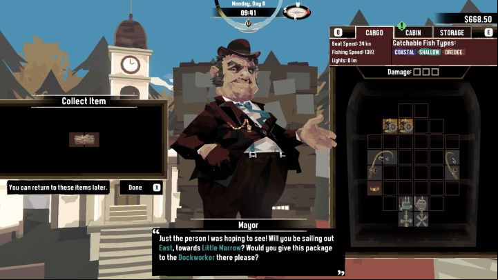 Talk to the Mayor, who will give you a package to deliver - that way, you will start the quest - Dredge: Package Delivery - Pursuits - Dredge Guide