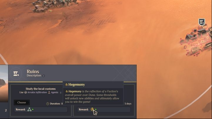 In addition, each faction receives additional points for its typical behavior, this is the first item on the list of points - Dune Spice Wars: Hegemony - Resources and raw materials - Dune Spice Wars Guide