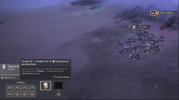 You can trade with Sietches or improve your relations with them by giving them 10 units of Water - Dune Spice Wars: Water - Resources and raw materials - Dune Spice Wars Guide