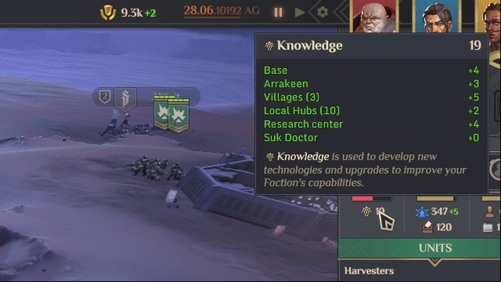Knowledge influences the speed and progress of research - Dune Spice Wars: Knowledge - Resources and raw materials - Dune Spice Wars Guide