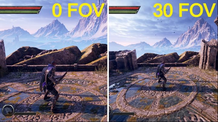 In the image above you can see the comparison of 0 FOV with 30 FOV - the difference in field of view is huge - Dark Alliance: Field of View/FOV - how to increase? - FAQ - Dark Alliance Guide