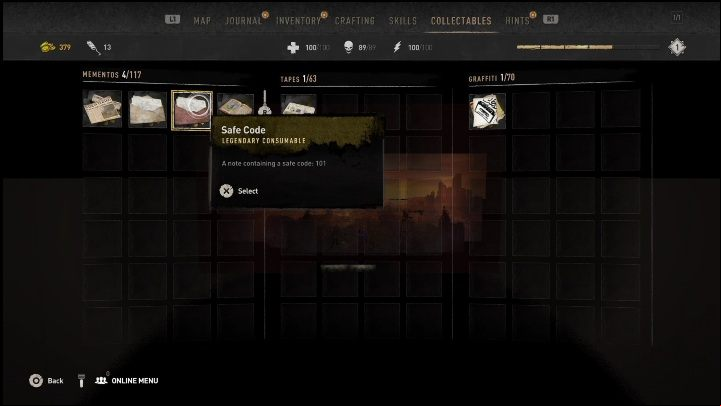 You will find this one in the chest next to the bed - Dying Light 2: Safe codes - list of all - Secrets & Collectables - Dying Light 2 Guide