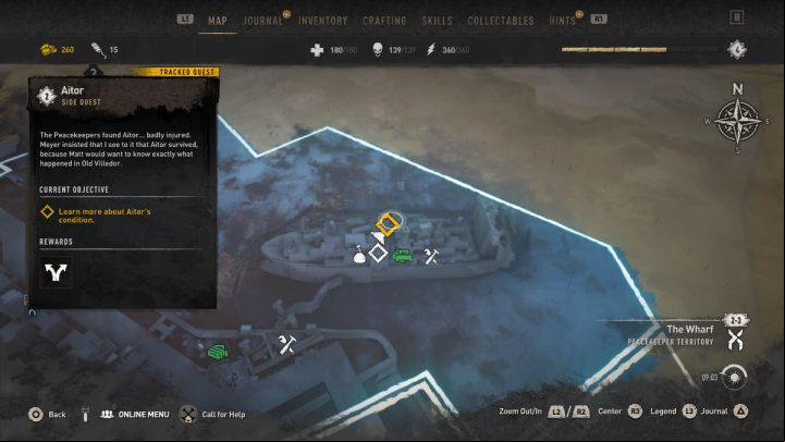 The quest starts automatically after you talk to Meyer at the Peacekeepers headquarters during the Welcome on Board main quest, if you told the Peacekeepers' commander what happened to Aitor at the end of the A Place to Call Home quest - Dying Light 2: Aitor - walkthrough - Side quests - Dying Light 2 Guide