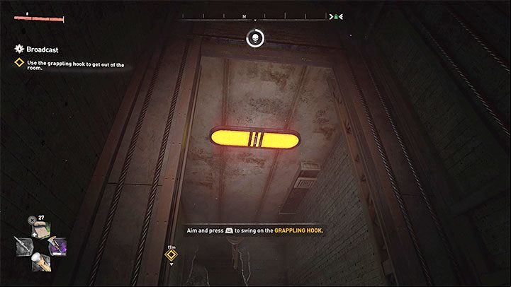 The new gadget shots a line with a hook, which can attach to various surfaces - this only applies to those where the crosshair icon appears (you have to set the grappling hook as the active) - Dying Light 2: Broadcast - walkthrough - Story quest - Dying Light 2 Guide
