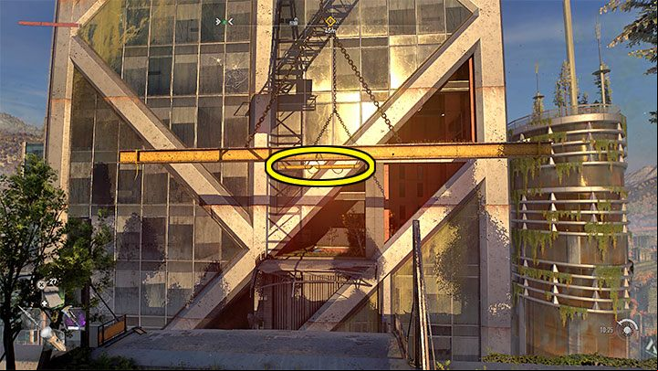 There is a small crane on the roof, and you have to interact with its control shown in picture 1 - Dying Light 2: Broadcast - walkthrough - Story quest - Dying Light 2 Guide