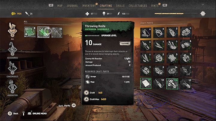 One of the character menu tabs is for crafting - Dying Light 2: Crafting - Basics - Dying Light 2 Guide