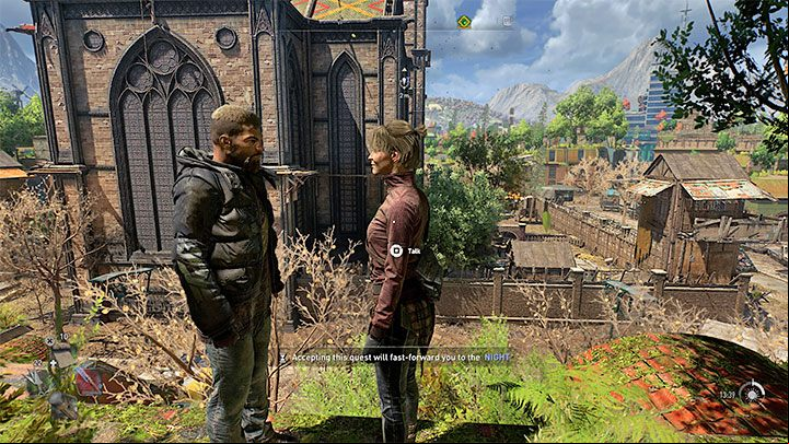 Will and Monika are standing on the roof of the building adjacent to the Bazaar (look for the exclamation mark icon) - Dying Light 2: The Only Way Out - when will Hakon call? - World and game information - Dying Light 2 Guide