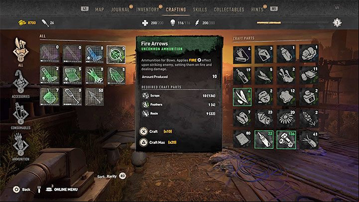In case of storing too many crafting ingredients, you can spend them by crafting new items - Dying Light 2: Inventory Full - how to empty? - Character and statistics - Dying Light 2 Guide