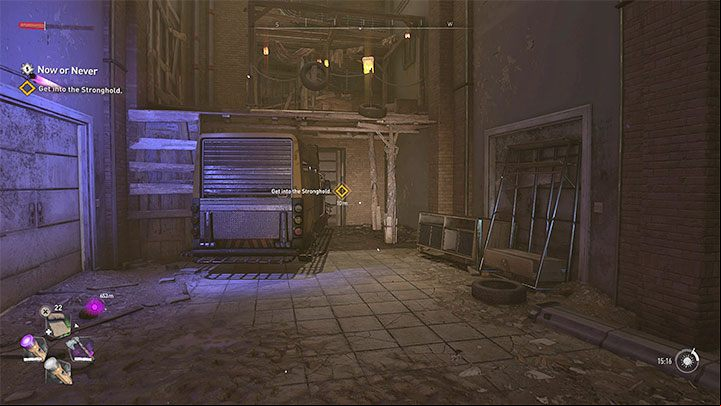 After winning the battle, reach the marked door and then enter the parked van using the enger door - Dying Light 2: Now or Never - walkthrough - Story quest - Dying Light 2 Guide