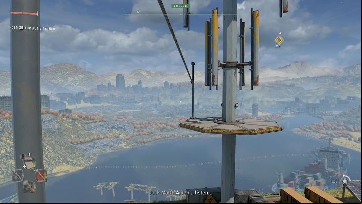The next stage is much easier, because you just need to grab the rope and slide down to the platform on the opposite side - Dying Light 2: Empire - walkthrough - Story quest - Dying Light 2 Guide