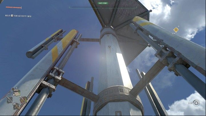Now look up and climb one of the lower poles, then jump from it to the pole under the metal platform and climb up - Dying Light 2: Empire - walkthrough - Story quest - Dying Light 2 Guide