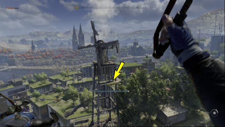 Glide towards the windmill and land on the boards - Dying Light 2: Muddy Grounds (Windmill) - location - Windmills - Dying Light 2 Guide