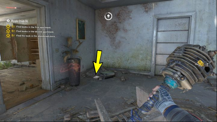 You will find the third book between the flower and the overturned garbage can - Dying Light 2: Book Club 9 - walkthrough - Book Club tasks - Dying Light 2 Guide