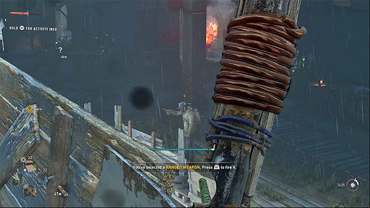 If it comes to ranged weapons, you have to reckon that it will not be possible to use them at the beginning - Dying Light 2: Combat and Stealth - Basics - Dying Light 2 Guide