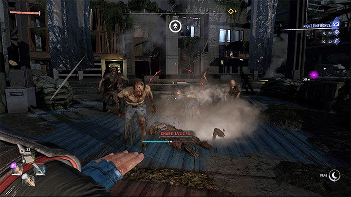 2) Retreat to the vicinity of the base entrance and start fighting with the running infected who will appear in this area - Dying Light 2: Farming Infected Trophies - Basics - Dying Light 2 Guide