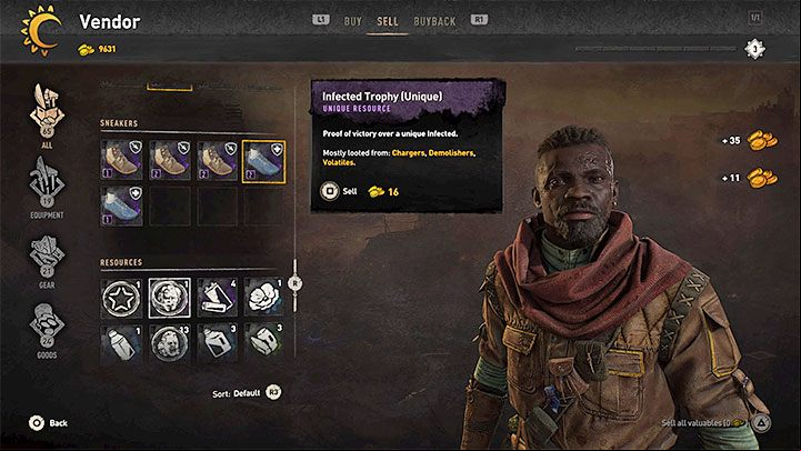 The obtained trophies can also theoretically be sold at merchants by selecting them from the second tab - Dying Light 2: Infected Trophies - what to do with them? - Combat - Dying Light 2 Guide