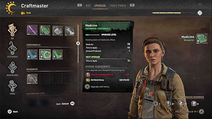 As you play through the campaign, you can gradually improve the medicine blueprint by visiting craftmasters and spending infected trophies and gold - Dying Light 2: Healing - How to restore health? - Character and statistics - Dying Light 2 Guide