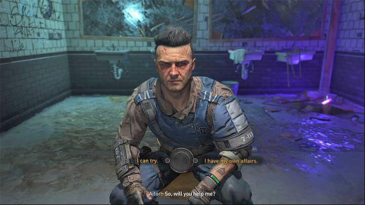 During the first conversation with Aitor, you can ask him additional questions, or express your will to help him or to keep to yourself - Dying Light 2: The Only Way Out - walkthrough - Story quest - Dying Light 2 Guide
