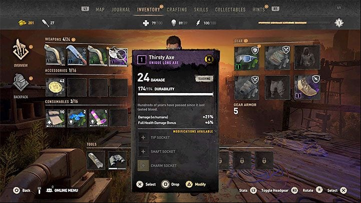 All weapons obtained during the game are described by weapon statistics - Dying Light 2: Leveling up - Basics - Dying Light 2 Guide