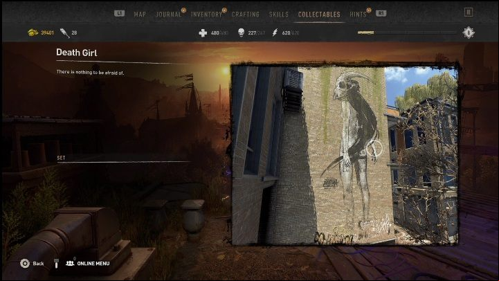 The red box that you need is on the ventilation located on the side wall of the building's facade - Dying Light 2: Graffiti Tags (The Wharf) - list of all - The Wharf - Dying Light 2 Guide