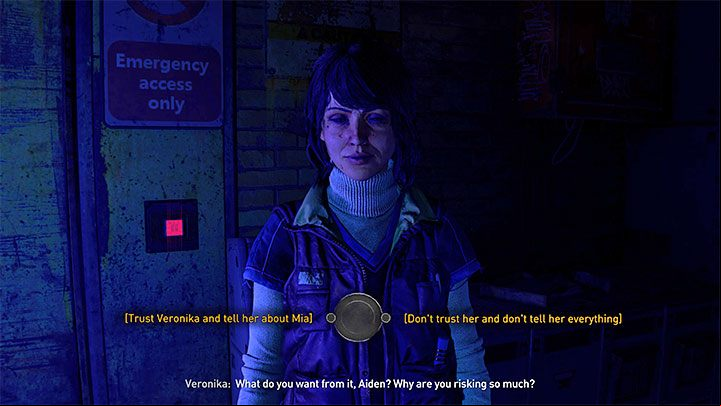 When you meet Veronika, you will have to make a choice - you can trust her and tell her about Mia or keep it to yourself and avoid full explanation - Dying Light 2: Veronika - walkthrough - Story quest - Dying Light 2 Guide