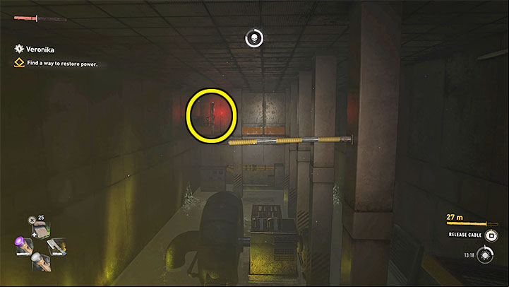 that the cable has a limited length, so use parkour movements on your way to the connection point - we've marked it in the picture - Dying Light 2: Veronika - walkthrough - Story quest - Dying Light 2 Guide