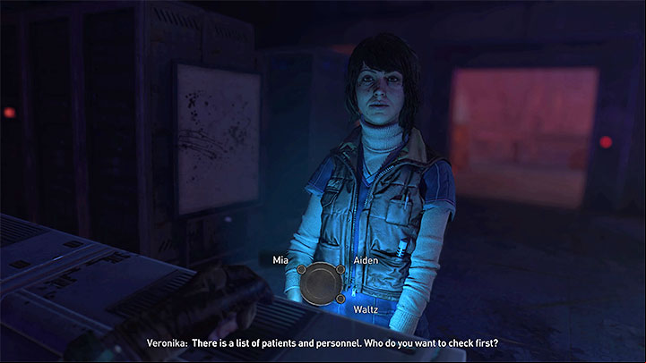 A scene of Veronica searching the database will start, during which you can ask her to check out 3 people - Mia, Aiden, and Waltz - Dying Light 2: Veronika - walkthrough - Story quest - Dying Light 2 Guide