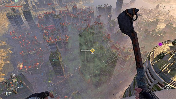You must use a paraglider to fly to the roof of a building much lower than you - Dying Light 2: The Shoe - walkthrough - Story quest - Dying Light 2 Guide