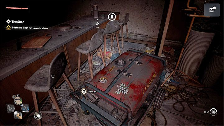 There's a generator inside the apartment you can turn on, enabling the UV lighting - Dying Light 2: The Shoe - walkthrough - Story quest - Dying Light 2 Guide