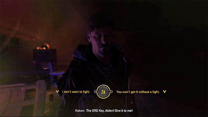 You'll start a conversation with Hakon during which you must make a choice under a time limit - decide whether you wish to duel him or not - Dying Light 2: Nightrunners - walkthrough - Story quest - Dying Light 2 Guide