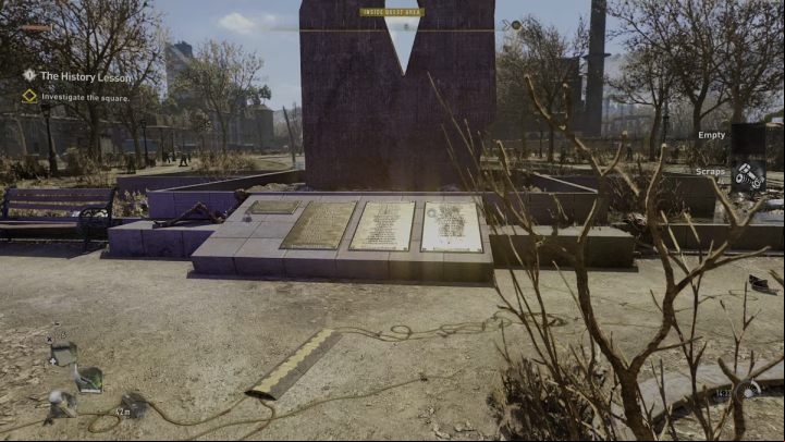 After reaching the square in Houndfield, approach the monument - Dying Light 2: The History Lesson - walkthrough - Side quests - Dying Light 2 Guide