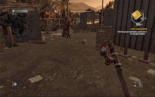 You can use the gas bottle to defeat the Goon. - 2: First Assignment | Main quests - The Slums - Main quests - The Slums - Dying Light Game Guide