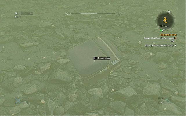 The location of the Treasure Bag. - 5: Gas Mask Man | Side quests - The Slums - Side quests - The Slums - Dying Light Game Guide