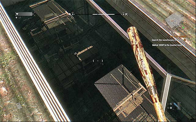 Break the glass part of the roof of the warehouse. - 11: On the Hooks | Side quests - The Slums - Side quests - The Slums - Dying Light Game Guide