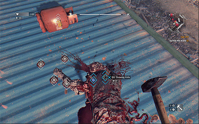 Weapons and firecrackers can be found on top of the containers. - 6: The Pit | Main quests - The Slums - Main quests - The Slums - Dying Light Game Guide