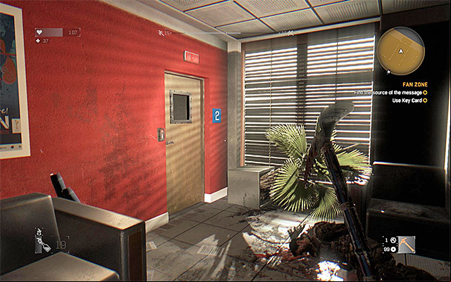 The door that you need to open with the key card - 7: Fan Zone | Side quests - Old Town - Side quests - Old Town - Dying Light Game Guide