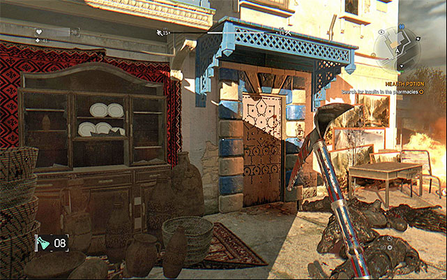 It is best to use a lockpick to open the pharmacy door - 9: Health Potion | Side quests - Old Town - Side quests - Old Town - Dying Light Game Guide