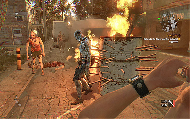 Sticking a monster on spikes makes him die immediately. - The use of parkour and environment elements | Combat - Combat - Dying Light Game Guide