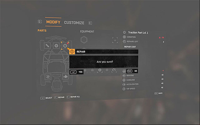 You can repair parts that have been damaged - Repairing and Upgrading Your Buggy | The Buggy - The Buggy - Dying Light: The Following Game Guide