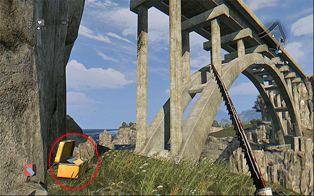 Scorching Summer - This Blueprint can be found inside a yellow box, on a rock shelf shown in the screenshot above - Blueprints | Secrets - Secrets and Achievements - Dying Light: The Following Game Guide