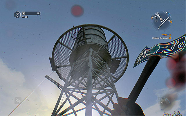 The fuse boxes are located on the power pole and on the top of the large metal tower. - Vanitas | Main story - Main story - Dying Light: The Following Game Guide