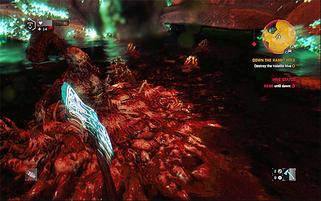 In order to clear the hive, you must find and eliminate four monsters responsible for spawning the infected - one of those creatures can be seen on the above screenshot - Down the Rabbit Hole | Side quests - Jasirs Farm - Jasirs Farm | Side Quests - Dying Light: The Following Game Guide