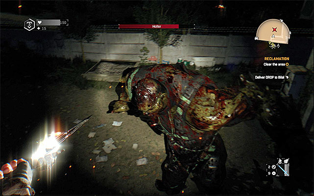 If you want to use melee weapons during the fight, you can of course adopt the tactic mentioned above, where you run around the yard and wait for opportune moments to land your attacks - Reclamation (Holler boss) | Side quests - Jasirs Farm - Jasirs Farm | Side Quests - Dying Light: The Following Game Guide